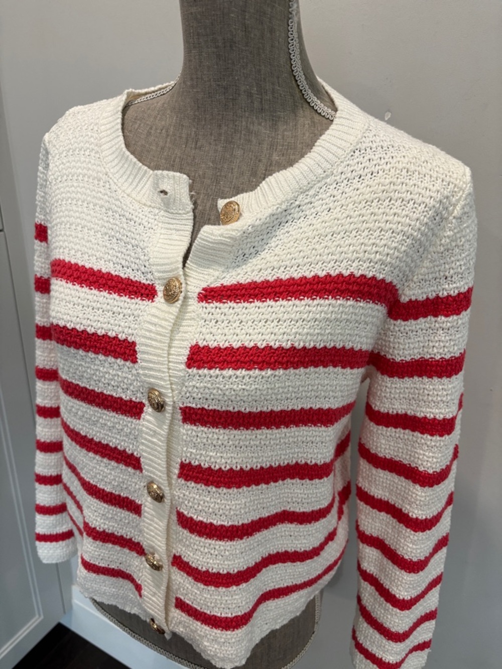 Pink Martini Red & White Striped Button-Front LadyLike Cardigan size small - Picture 4 of 13